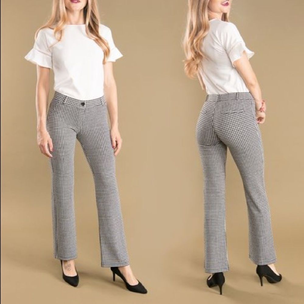 𝅺BETABRAND Yoga Bootcut Gingham Pants Size Small Petite
